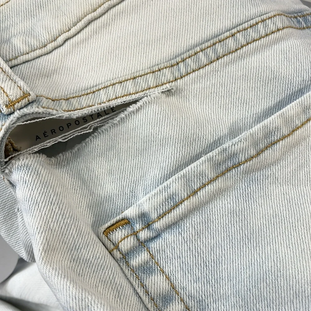 AEROPOSTALE High Rise Flare Stretch Jeans Light Wash Distressed-6 - Picture 5 of 5